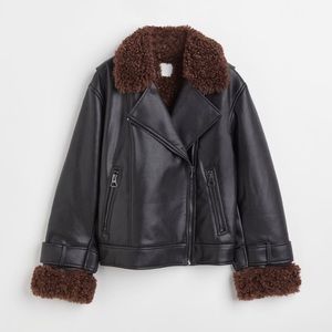 Black Biker jacket with a comfy teddy bear fabric on the inside